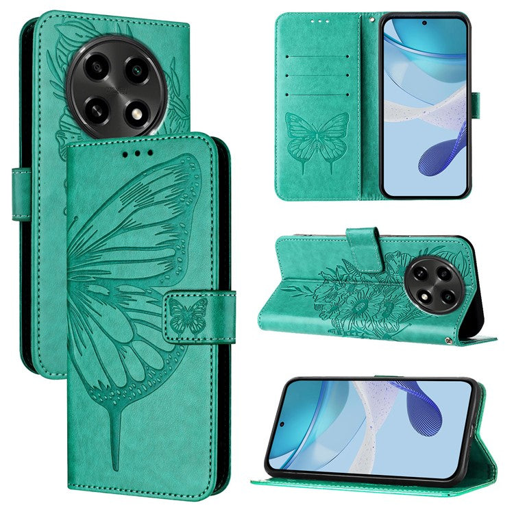 YB Imprinting Series-4 For Oppo A2 Pro 5G / A3 Pro (China) 5G Case with Wrist Strap Leather Wallet Phone Cover - Green