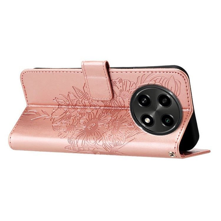 YB Imprinting Series-4 For Oppo A2 Pro 5G / A3 Pro (China) 5G Case with Wrist Strap Leather Wallet Phone Cover - Rose Gold