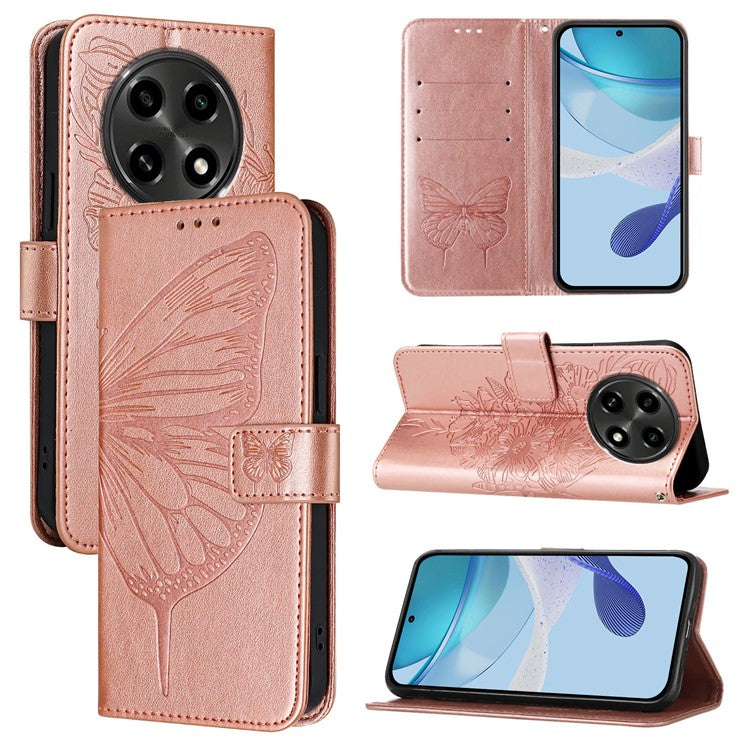 YB Imprinting Series-4 For Oppo A2 Pro 5G / A3 Pro (China) 5G Case with Wrist Strap Leather Wallet Phone Cover - Rose Gold