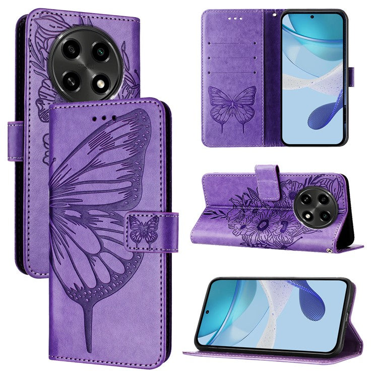YB Imprinting Series-4 For Oppo A2 Pro 5G / A3 Pro (China) 5G Case with Wrist Strap Leather Wallet Phone Cover - Light Purple