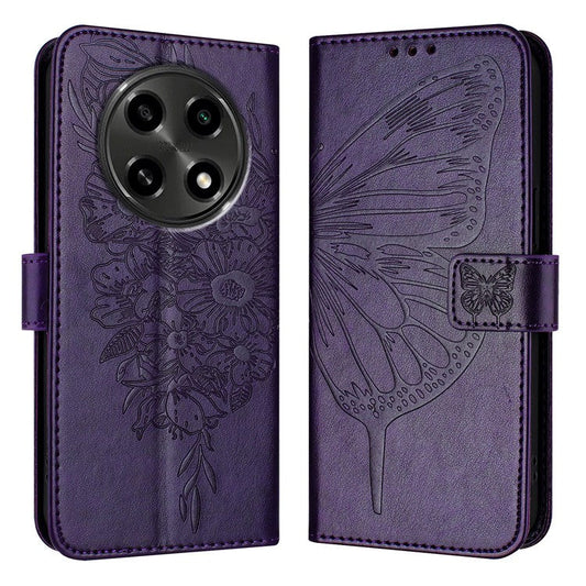 YB Imprinting Series-4 For Oppo A2 Pro 5G / A3 Pro (China) 5G Case with Wrist Strap Leather Wallet Phone Cover - Dark Purple