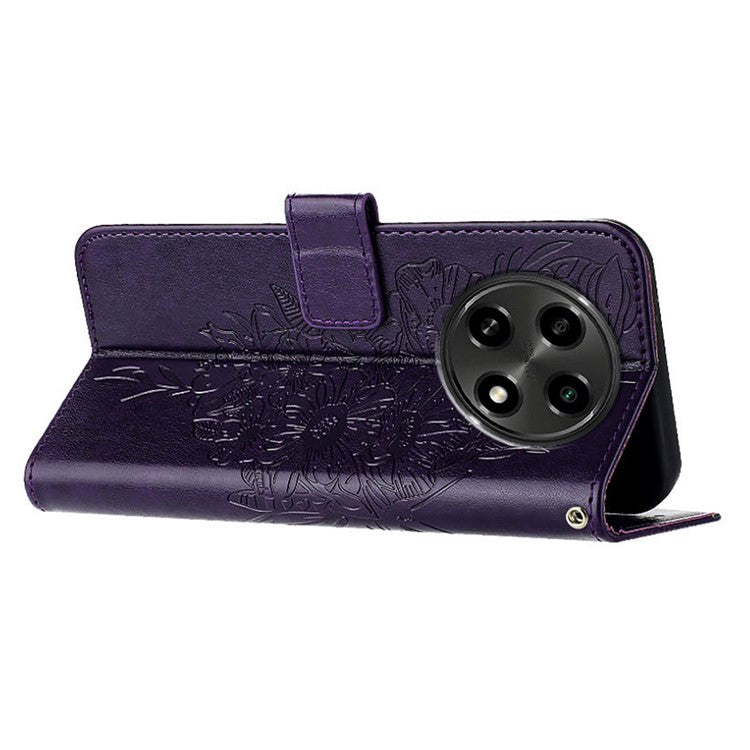 YB Imprinting Series-4 For Oppo A2 Pro 5G / A3 Pro (China) 5G Case with Wrist Strap Leather Wallet Phone Cover - Dark Purple