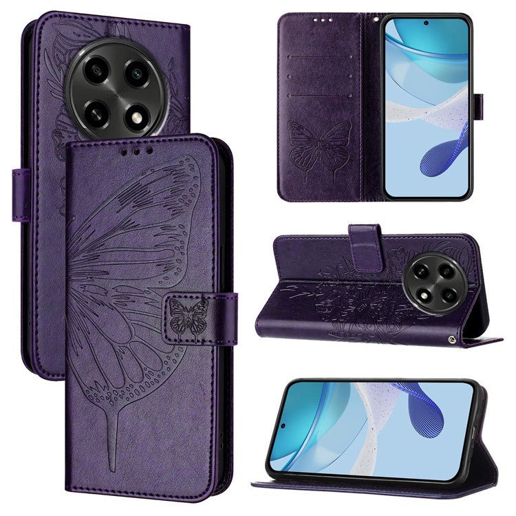 YB Imprinting Series-4 For Oppo A2 Pro 5G / A3 Pro (China) 5G Case with Wrist Strap Leather Wallet Phone Cover - Dark Purple