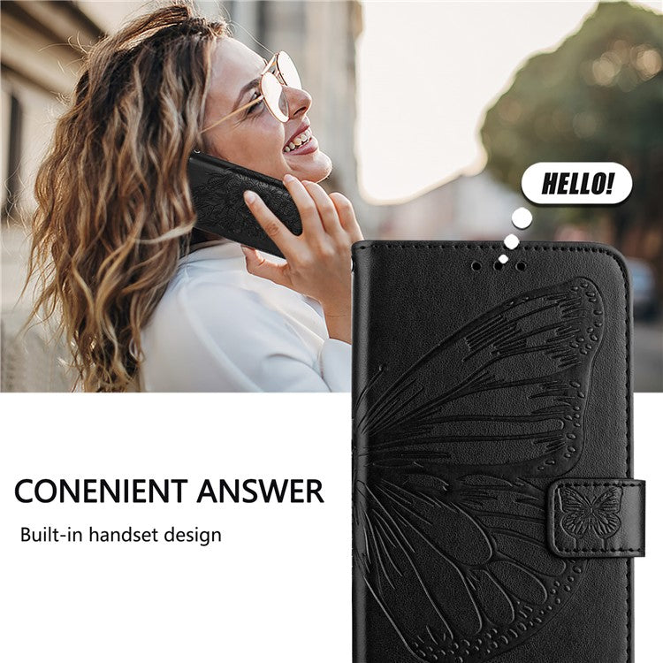 YB Imprinting Series-4 For iPhone SE (2025) Wallet Case Shockproof Leather Phone Cover with Hand Strap - Black