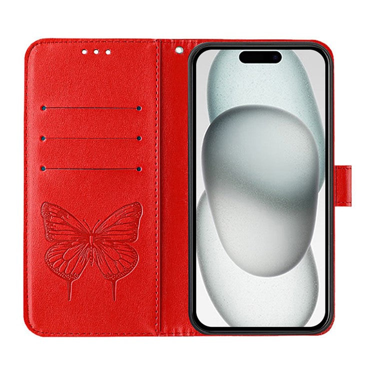 YB Imprinting Series-4 For iPhone SE (2025) Wallet Case Shockproof Leather Phone Cover with Hand Strap - Red