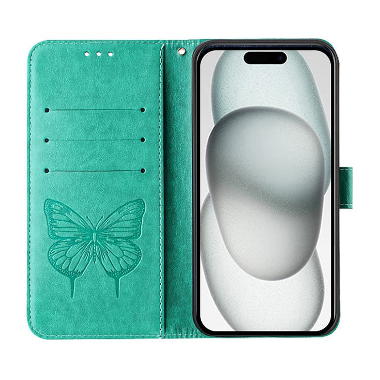 YB Imprinting Series-4 For iPhone SE (2025) Wallet Case Shockproof Leather Phone Cover with Hand Strap - Green