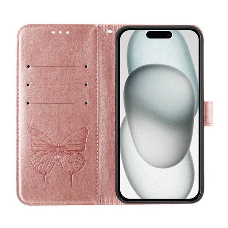 YB Imprinting Series-4 For iPhone SE (2025) Wallet Case Shockproof Leather Phone Cover with Hand Strap - Rose Gold