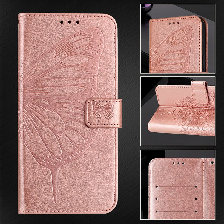 YB Imprinting Series-4 For iPhone SE (2025) Wallet Case Shockproof Leather Phone Cover with Hand Strap - Rose Gold