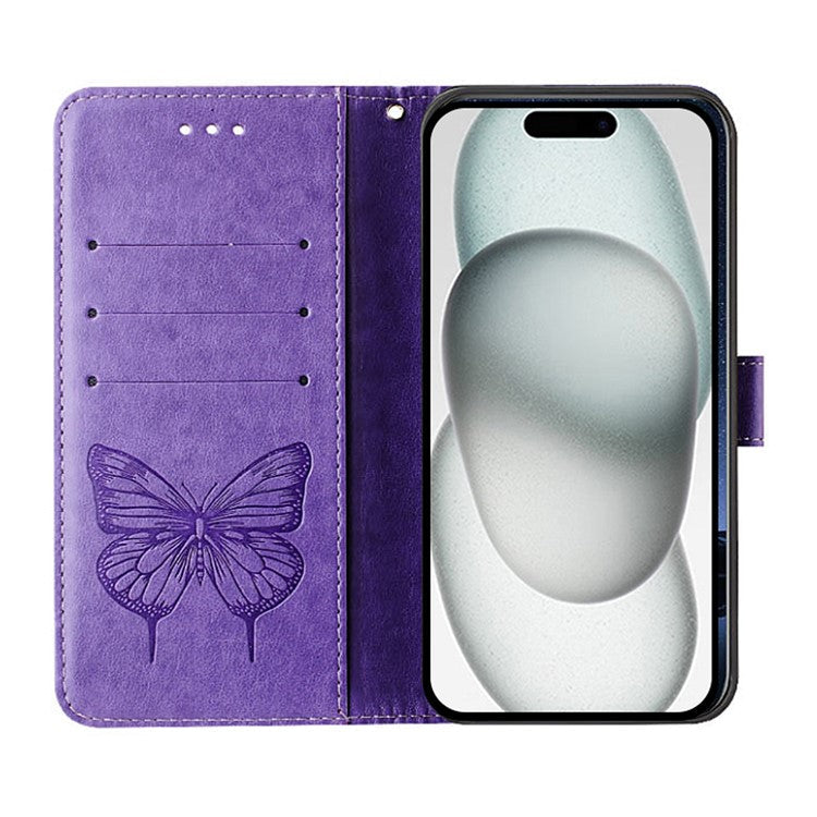 YB Imprinting Series-4 For iPhone SE (2025) Wallet Case Shockproof Leather Phone Cover with Hand Strap - Light Purple