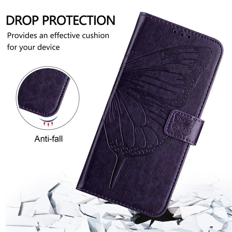 YB Imprinting Series-4 For iPhone SE (2025) Wallet Case Shockproof Leather Phone Cover with Hand Strap - Dark Purple
