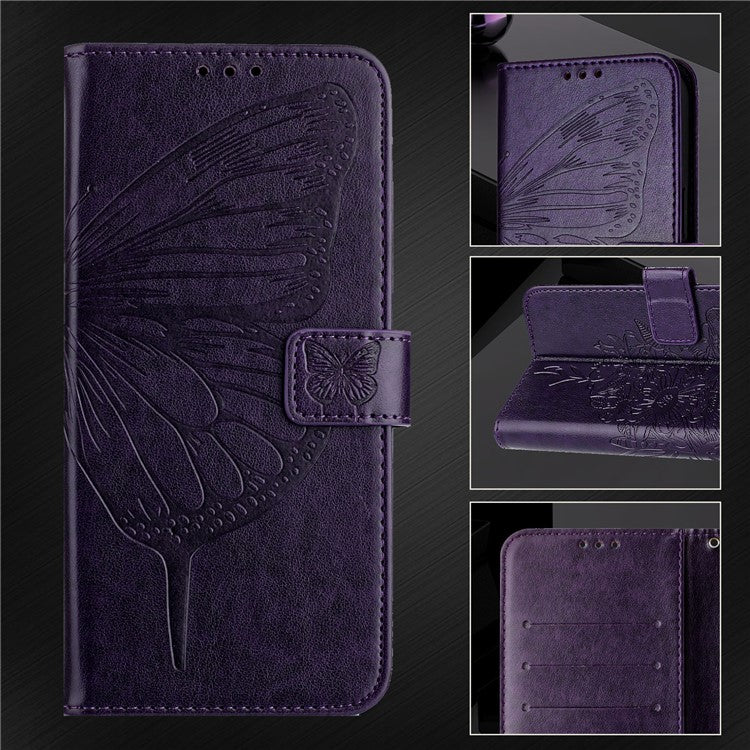 YB Imprinting Series-4 For iPhone SE (2025) Wallet Case Shockproof Leather Phone Cover with Hand Strap - Dark Purple