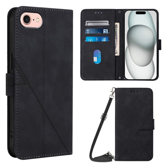 YB Imprinting Series-2 for iPhone SE (2025) Cell Phone Case Stand Magnetic Cover with Shoulder Strap - Black