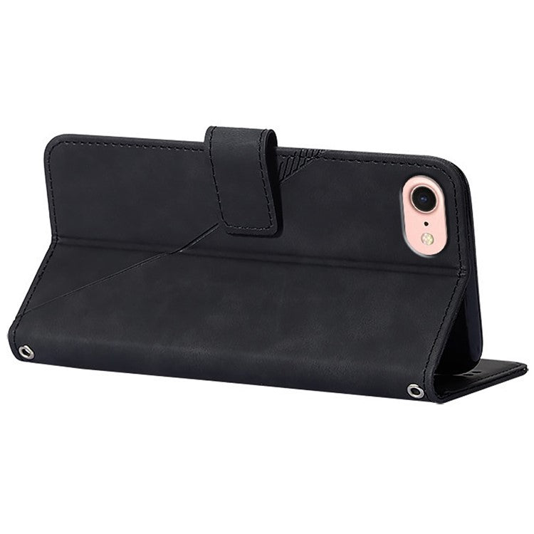 YB Imprinting Series-2 for iPhone SE (2025) Cell Phone Case Stand Magnetic Cover with Shoulder Strap - Black