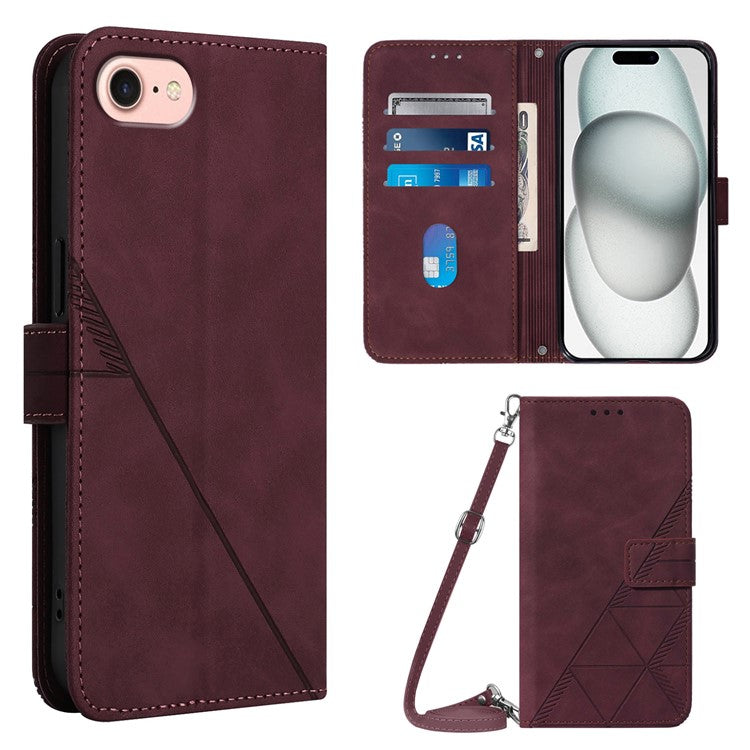 YB Imprinting Series-2 for iPhone SE (2025) Cell Phone Case Stand Magnetic Cover with Shoulder Strap - Wine Red