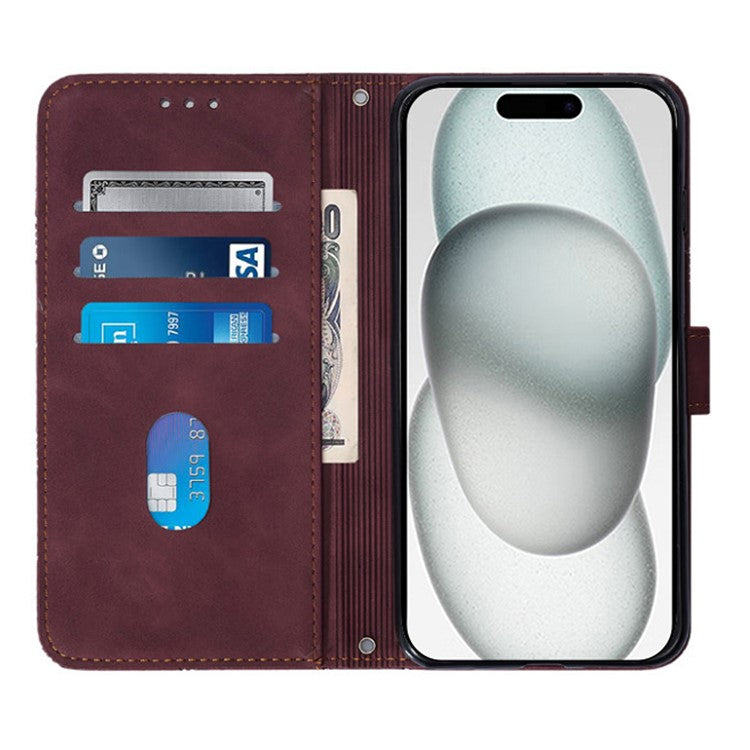 YB Imprinting Series-2 for iPhone SE (2025) Cell Phone Case Stand Magnetic Cover with Shoulder Strap - Wine Red