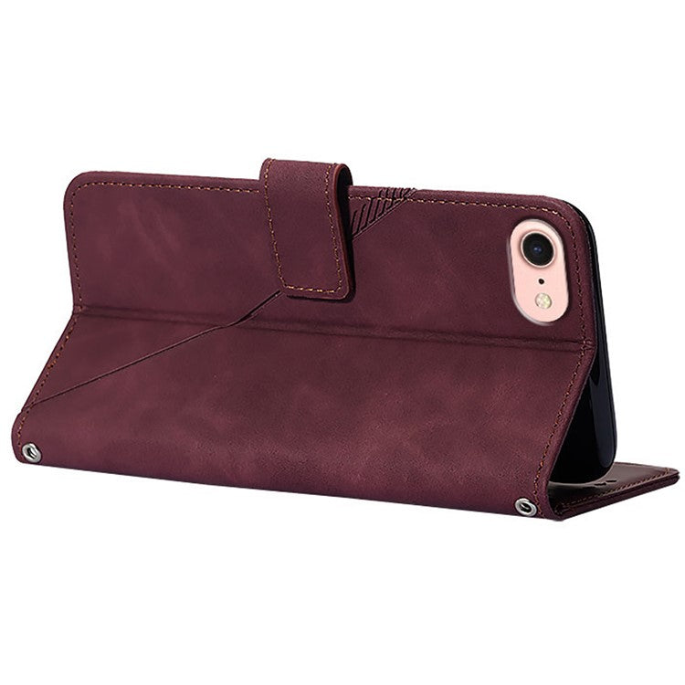YB Imprinting Series-2 for iPhone SE (2025) Cell Phone Case Stand Magnetic Cover with Shoulder Strap - Wine Red