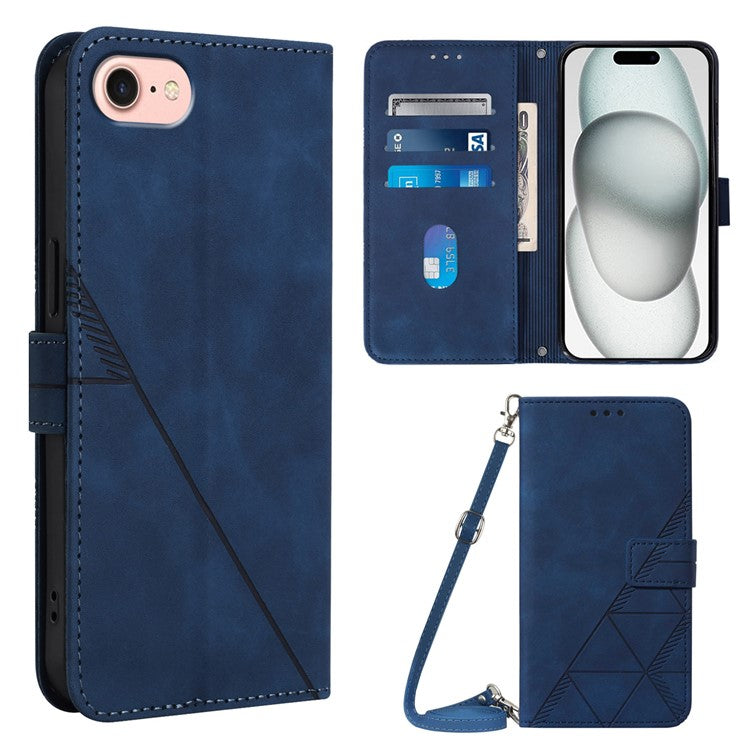 YB Imprinting Series-2 for iPhone SE (2025) Cell Phone Case Stand Magnetic Cover with Shoulder Strap - Sapphire