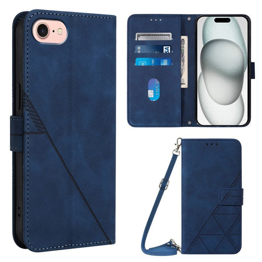 YB Imprinting Series-2 for iPhone 16e Cell Phone Case Stand Magnetic Cover with Shoulder Strap - Sapphire