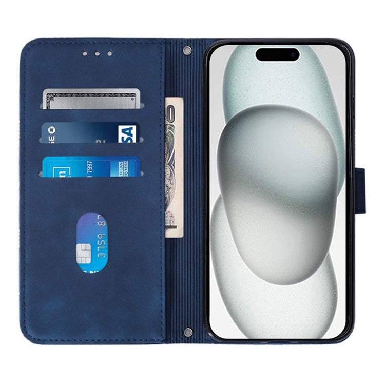YB Imprinting Series-2 for iPhone SE (2025) Cell Phone Case Stand Magnetic Cover with Shoulder Strap - Sapphire