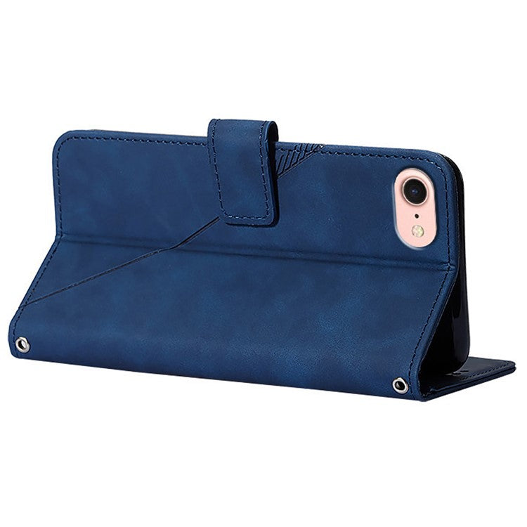YB Imprinting Series-2 for iPhone SE (2025) Cell Phone Case Stand Magnetic Cover with Shoulder Strap - Sapphire