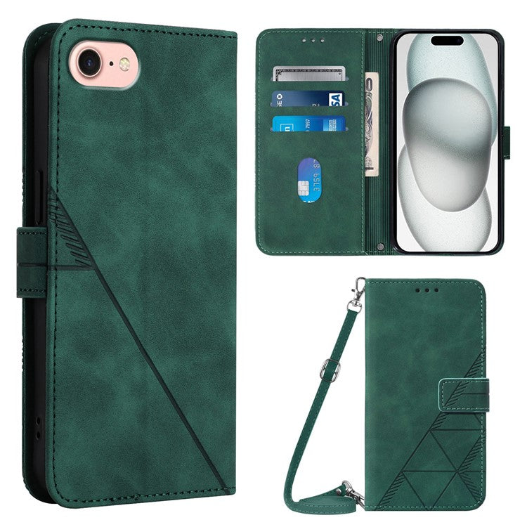 YB Imprinting Series-2 for iPhone SE (2025) Cell Phone Case Stand Magnetic Cover with Shoulder Strap - Blackish Green