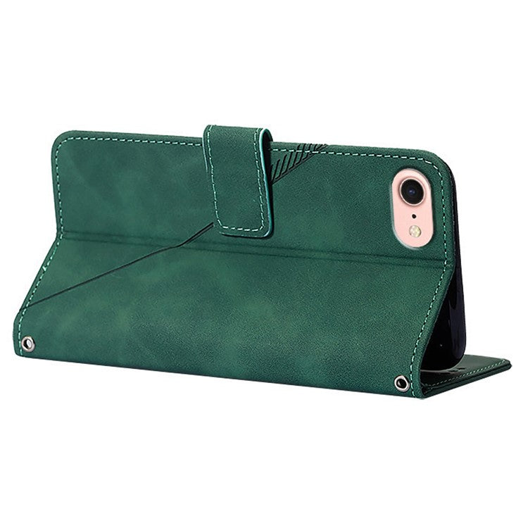 YB Imprinting Series-2 for iPhone 16e Cell Phone Case Stand Magnetic Cover with Shoulder Strap - Blackish Green