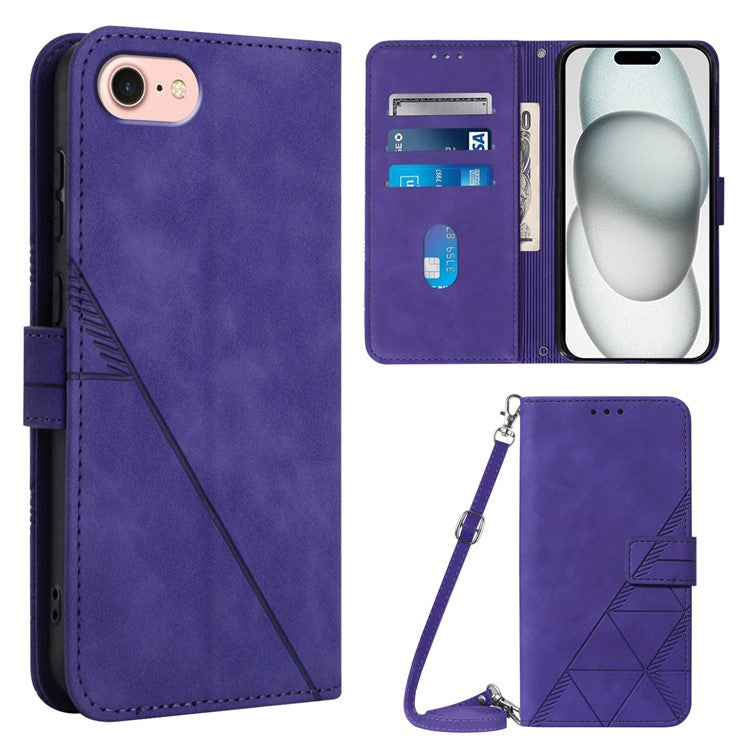 YB Imprinting Series-2 for iPhone SE (2025) Cell Phone Case Stand Magnetic Cover with Shoulder Strap - Purple