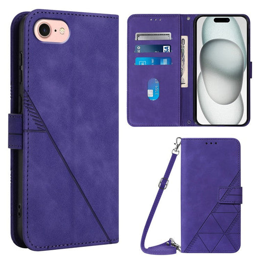 YB Imprinting Series-2 for iPhone 16e Cell Phone Case Stand Magnetic Cover with Shoulder Strap - Purple