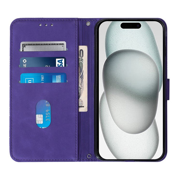 YB Imprinting Series-2 for iPhone SE (2025) Cell Phone Case Stand Magnetic Cover with Shoulder Strap - Purple