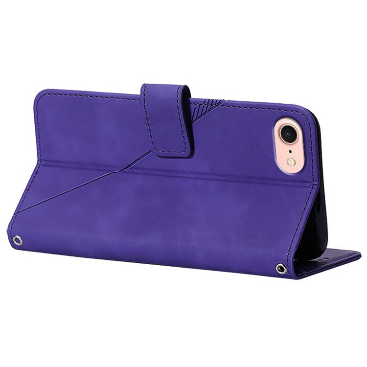 YB Imprinting Series-2 for iPhone SE (2025) Cell Phone Case Stand Magnetic Cover with Shoulder Strap - Purple