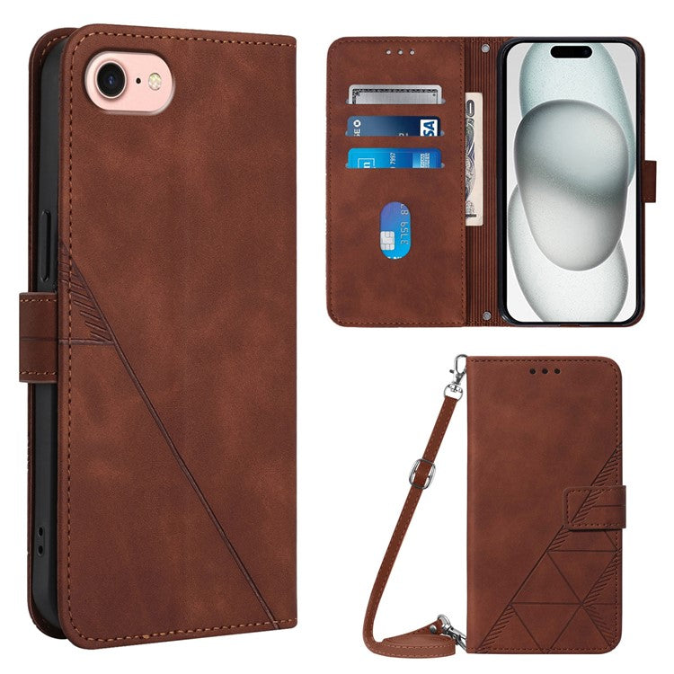 YB Imprinting Series-2 for iPhone SE (2025) Cell Phone Case Stand Magnetic Cover with Shoulder Strap - Brown