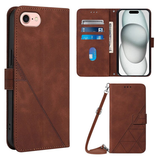 YB Imprinting Series-2 for iPhone SE (2025) Cell Phone Case Stand Magnetic Cover with Shoulder Strap - Brown