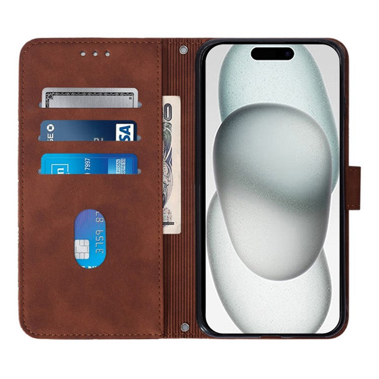 YB Imprinting Series-2 for iPhone SE (2025) Cell Phone Case Stand Magnetic Cover with Shoulder Strap - Brown