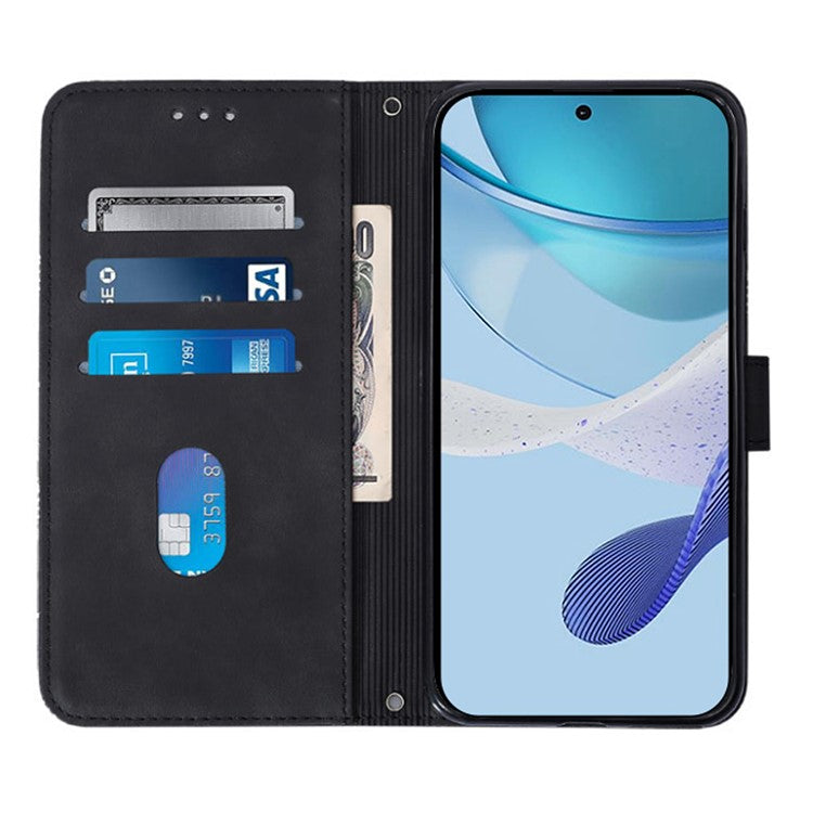 YB Imprinting Series-2 for Oppo A2 Pro 5G / A3 Pro (China) 5G Case PU Leather Imprinted Phone Cover with Shoulder Strap - Black