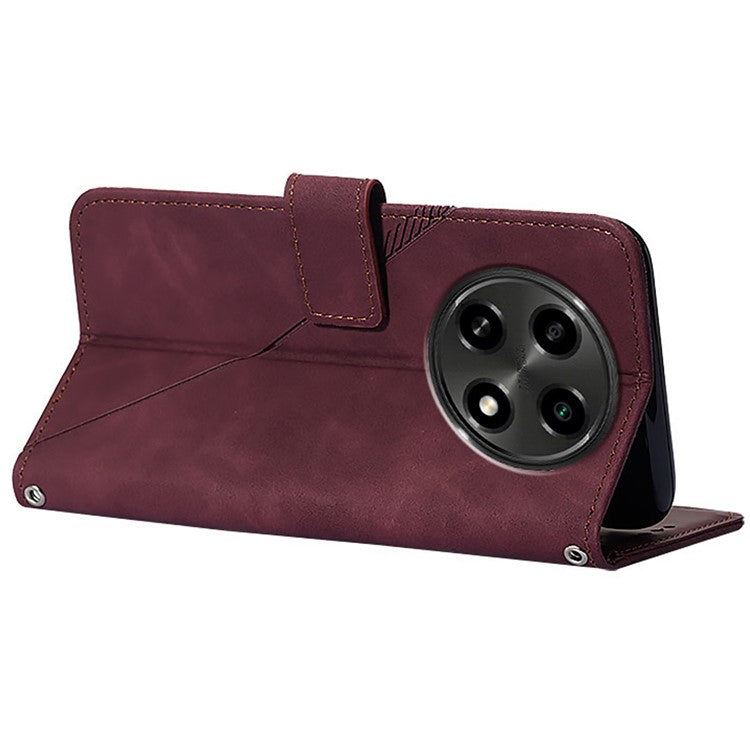 YB Imprinting Series-2 for Oppo A2 Pro 5G / A3 Pro (China) 5G Case PU Leather Imprinted Phone Cover with Shoulder Strap - Wine Red