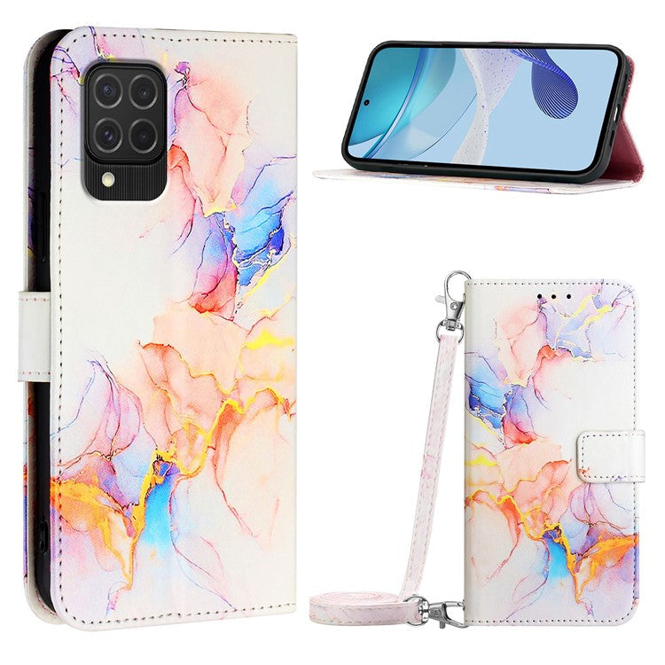 YB Pattern Printing Leather Series-6 For Samsung Galaxy M62 / F62 Case Marble Wallet Flip Crossbody Phone Cover - Milky Way Marble White LS004