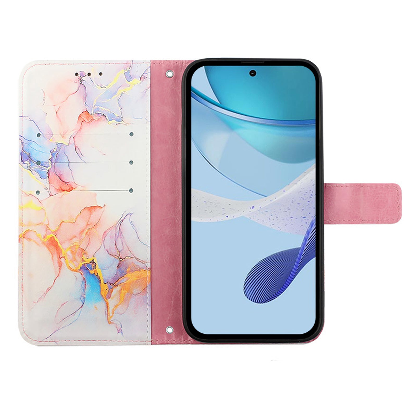 For Samsung Galaxy Z Fold6 5G Wallet Case Leather Phone Cover with Strap - Milky Way Marble White LS004
