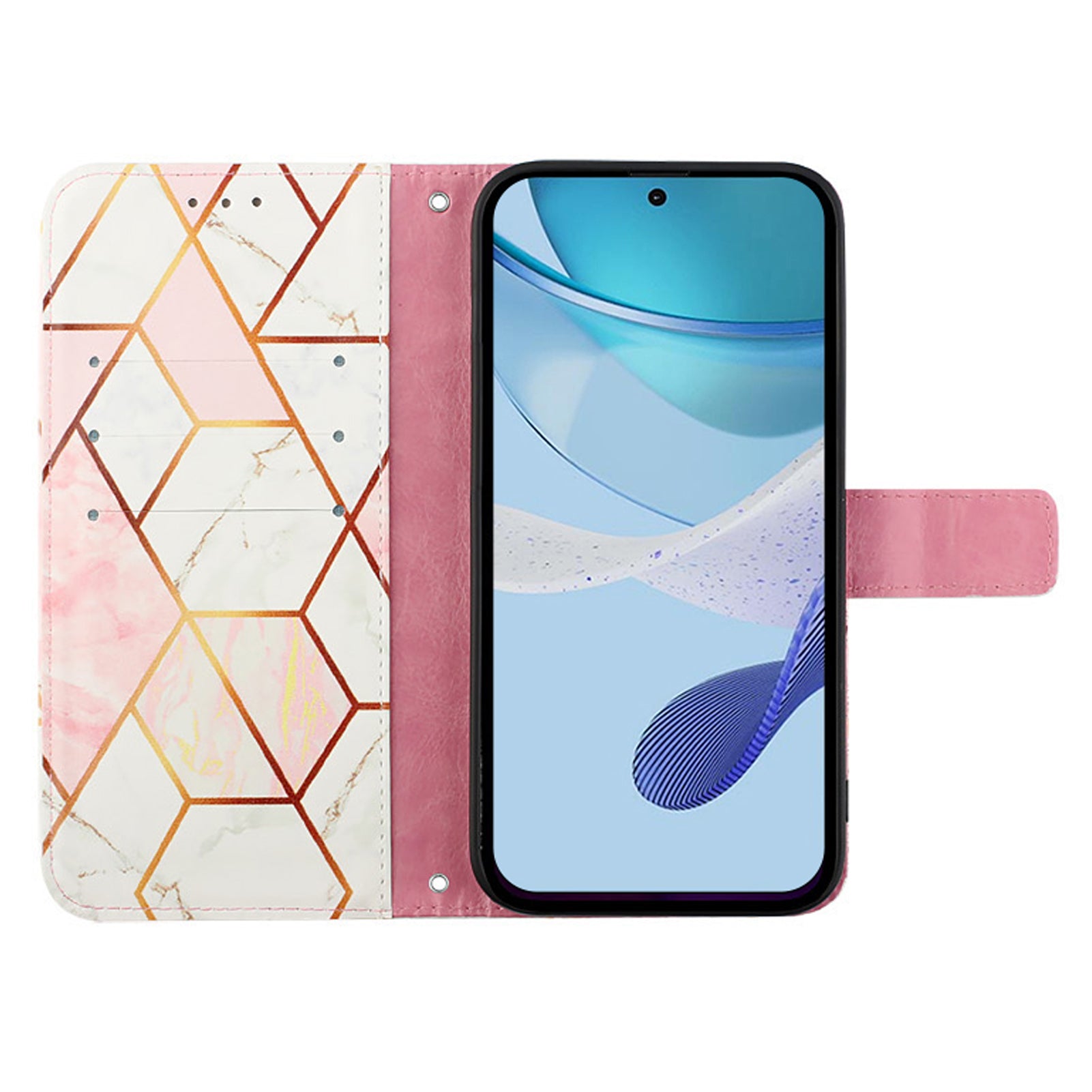 YB Pattern Printing Leather Series-5 For Samsung Galaxy Z Fold6 5G Case Flip Folio Marble Phone Cover - Pink+White LS002