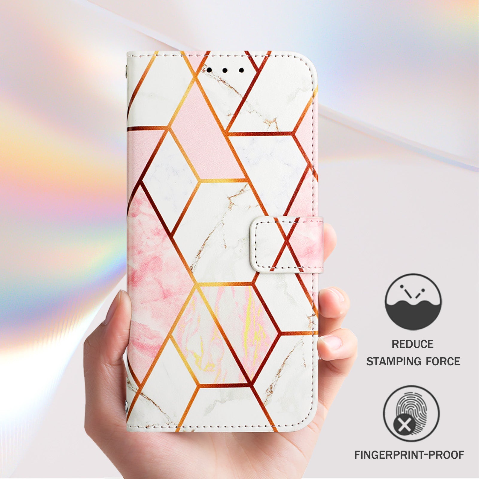 YB Pattern Printing Leather Series-5 For Samsung Galaxy Z Fold6 5G Case Flip Folio Marble Phone Cover - Pink+White LS002