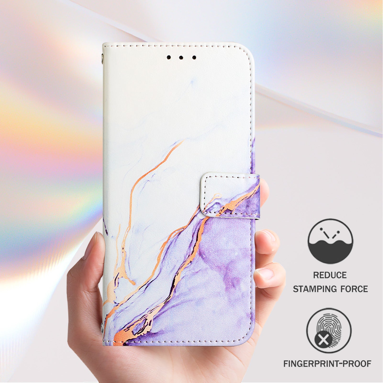 YB Pattern Printing Leather Series-5 For Samsung Galaxy Z Fold6 5G Case Flip Folio Marble Phone Cover - White+Purple LS006
