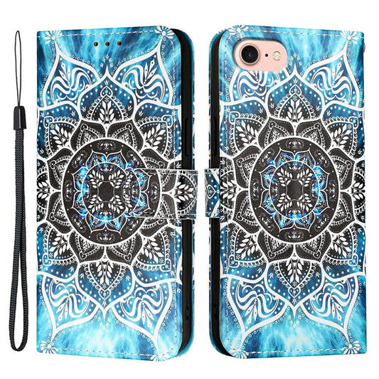 YB Pattern Printing Leather Series-4 for iPhone 16e Case Wallet Phone Cover Wholesale - Mandala Flower