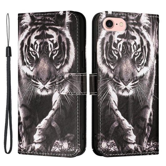 YB Pattern Printing Leather Series-4 for iPhone 16e Case Wallet Phone Cover Wholesale - Tiger