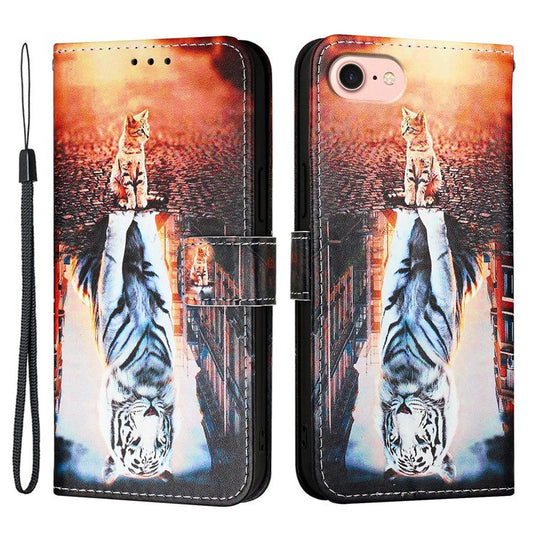 YB Pattern Printing Leather Series-4 for iPhone 16e Case Wallet Phone Cover Wholesale - Cat and Tiger