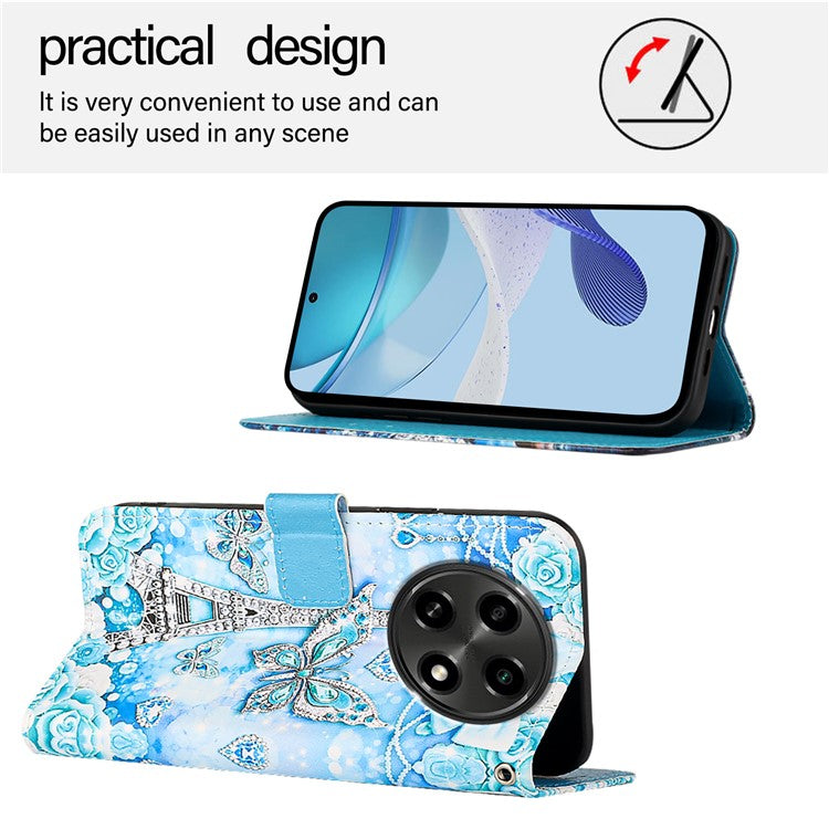 YB Pattern Printing Leather Series-4 for Oppo A2 Pro 5G / A3 Pro (China) 5G Leather Phone Case Wallet Flip Cover - Eiffel Tower and Butterfly
