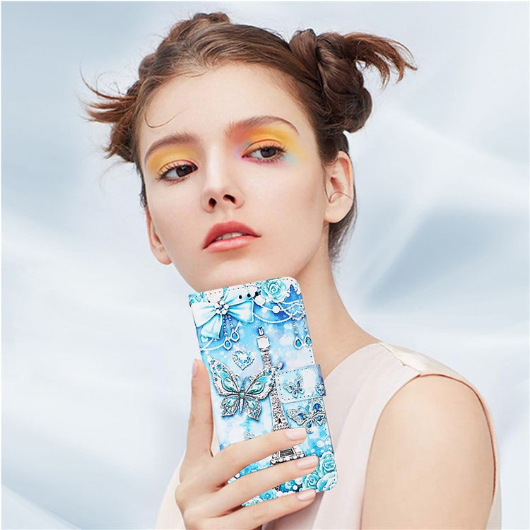 YB Pattern Printing Leather Series-4 for Oppo A2 Pro 5G / A3 Pro (China) 5G Leather Phone Case Wallet Flip Cover - Eiffel Tower and Butterfly