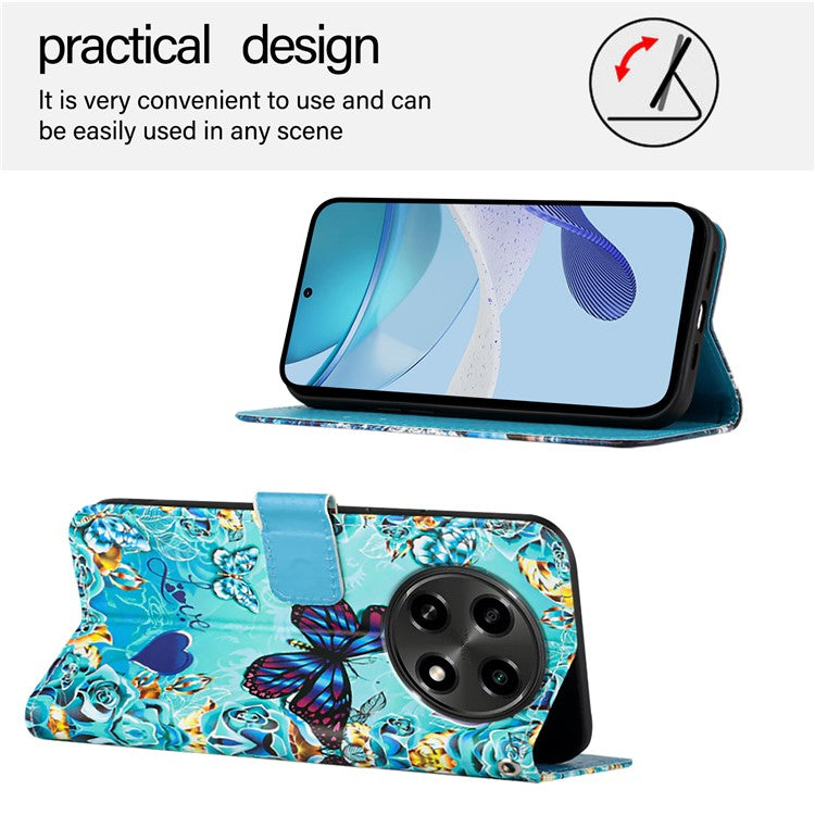 YB Pattern Printing Leather Series-4 for Oppo A2 Pro 5G / A3 Pro (China) 5G Leather Phone Case Wallet Flip Cover - Butterfly and Heart