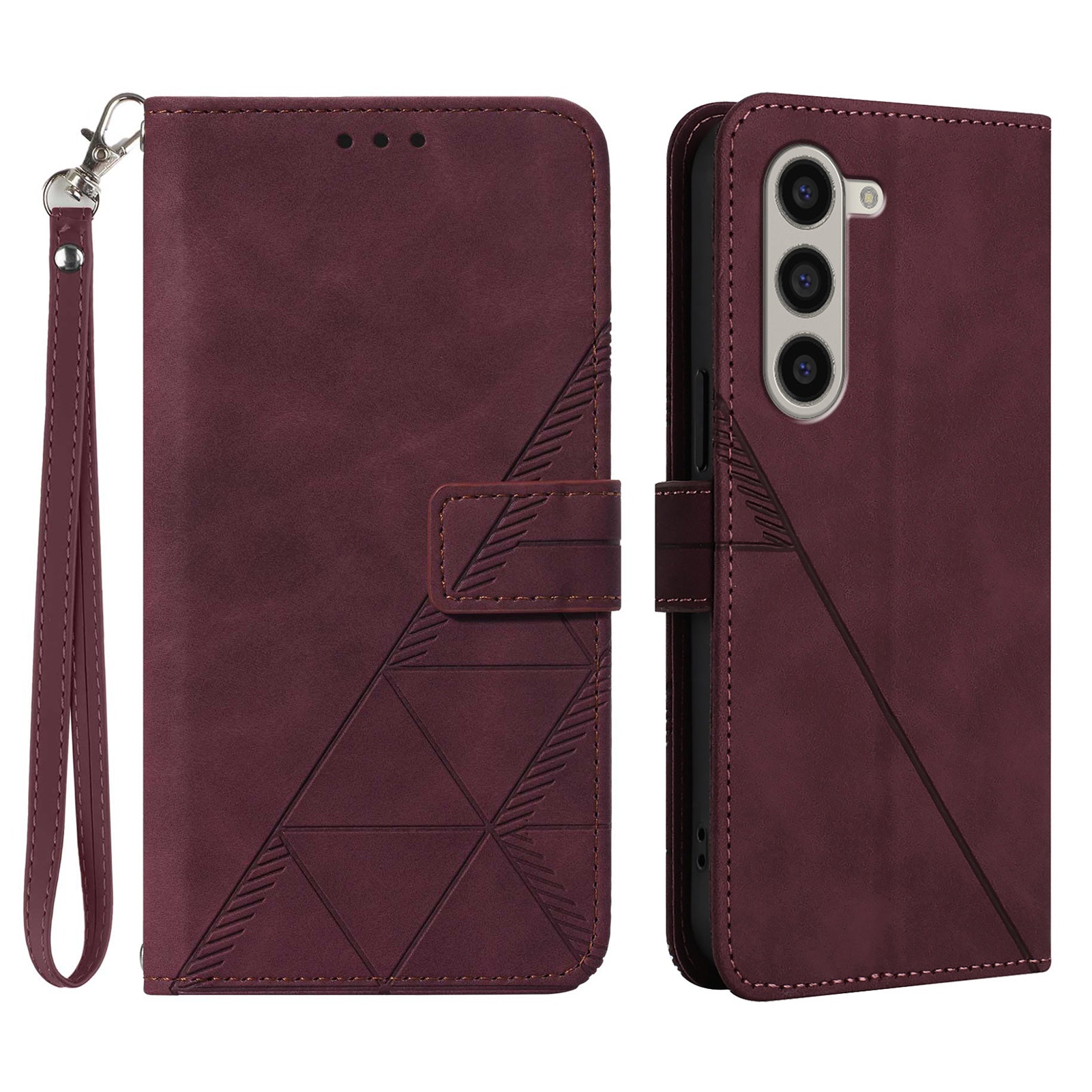 For Samsung Galaxy Z Fold6 5G Case PU Leather Wrist Strap Magnetic Closure Phone Cover - Wine Red