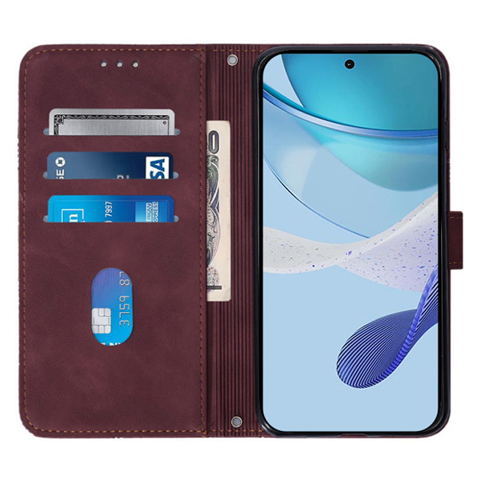 For Samsung Galaxy Z Fold6 5G Case PU Leather Wrist Strap Magnetic Closure Phone Cover - Wine Red