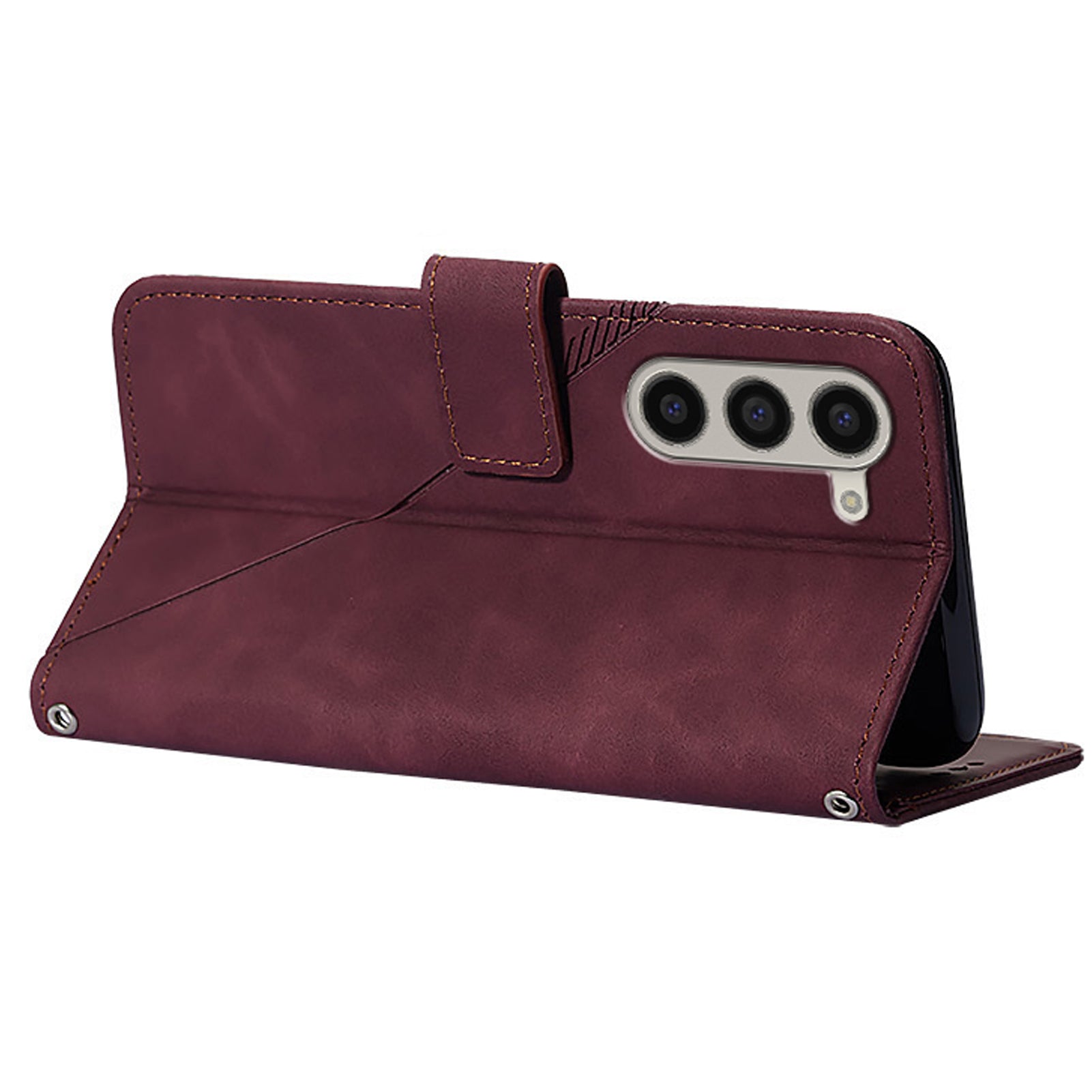 For Samsung Galaxy Z Fold6 5G Case PU Leather Wrist Strap Magnetic Closure Phone Cover - Wine Red
