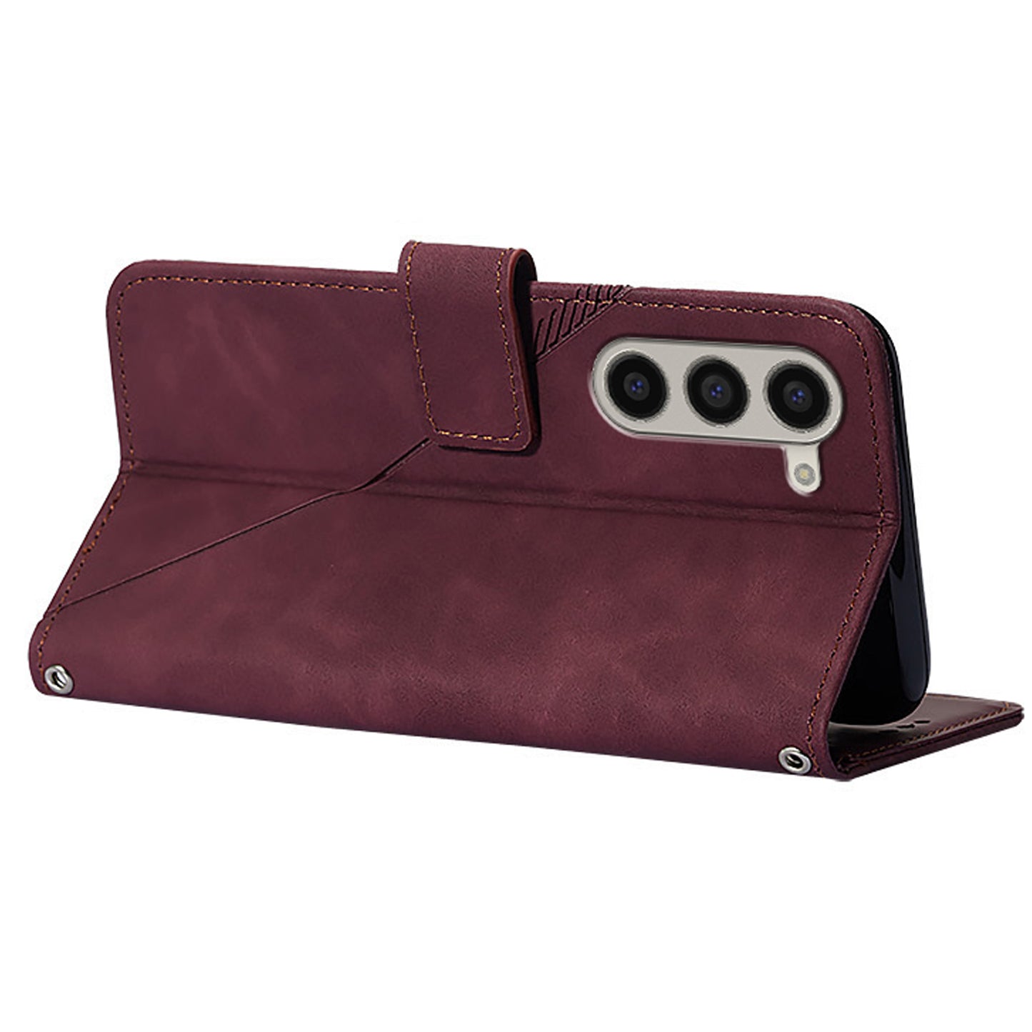 For Samsung Galaxy Z Fold6 5G Case PU Leather Wrist Strap Magnetic Closure Phone Cover - Wine Red